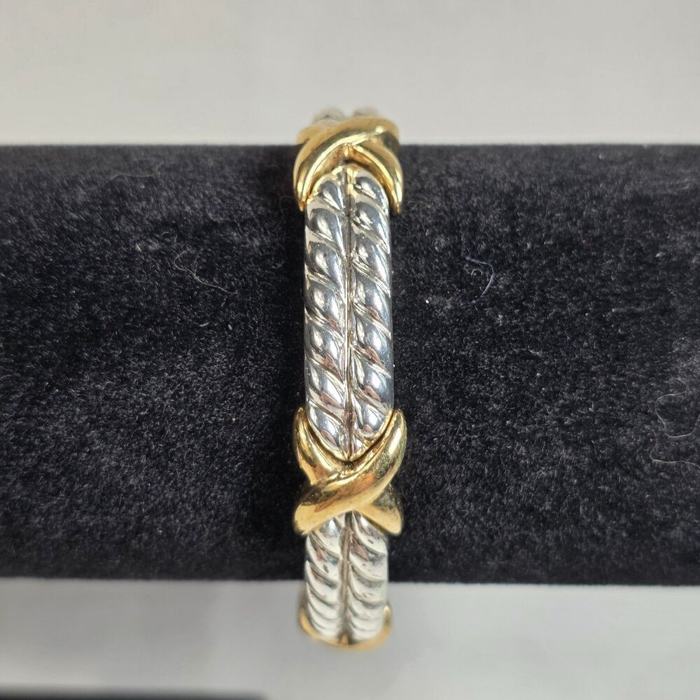 Two-Tone Twisted Cable Bracelet Silver-Colored Double Ropes Gold-Tone X Accent